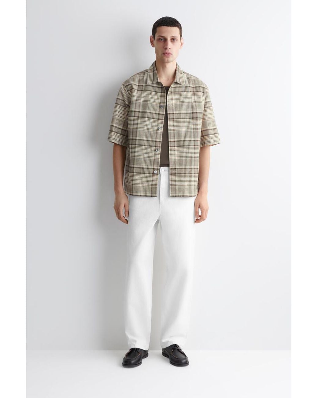 COS Natural Checked Linen-Blend Short-Sleeved Shirt for men
