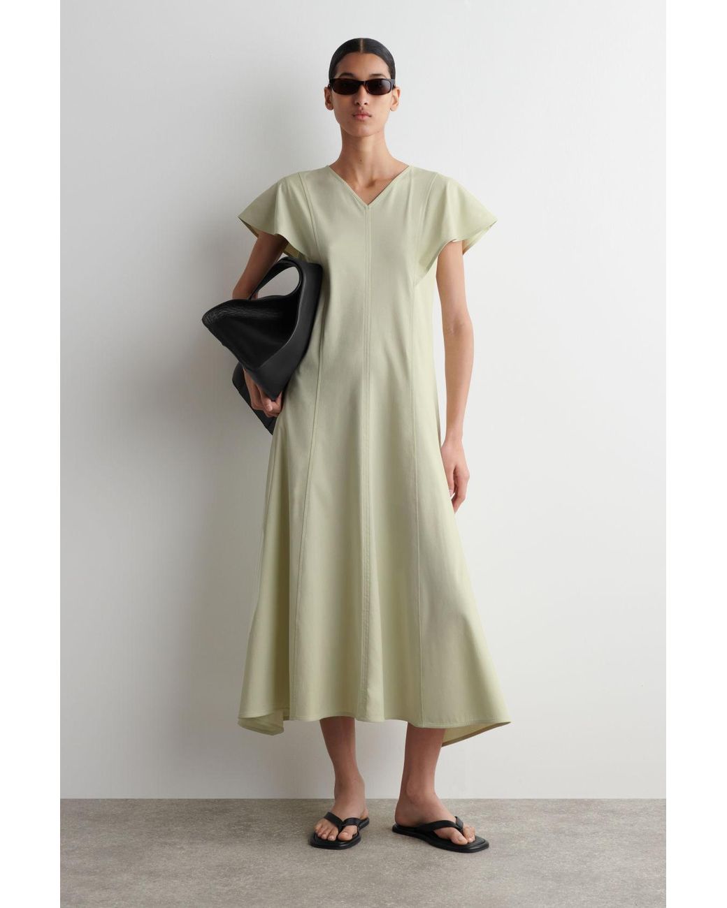 COS Petal-Sleeve Cotton Midi Dress in Green | Lyst
