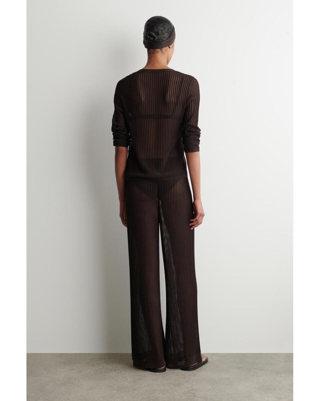 COS Brown Ribbed Open-Knit Pants