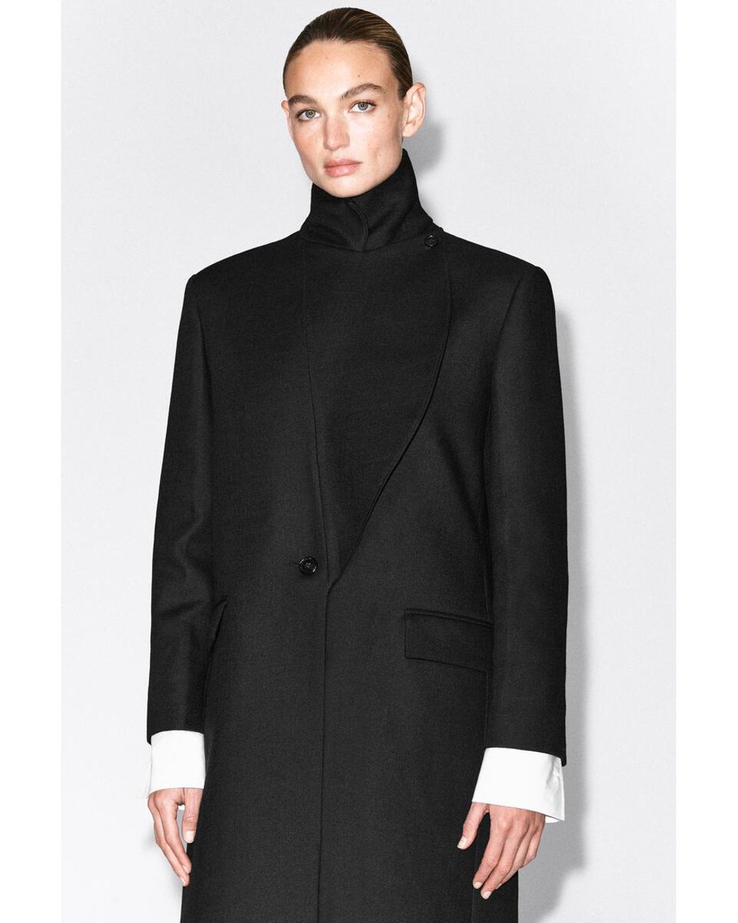 COS Black Tailored Draped Wool-Blend Long Coat