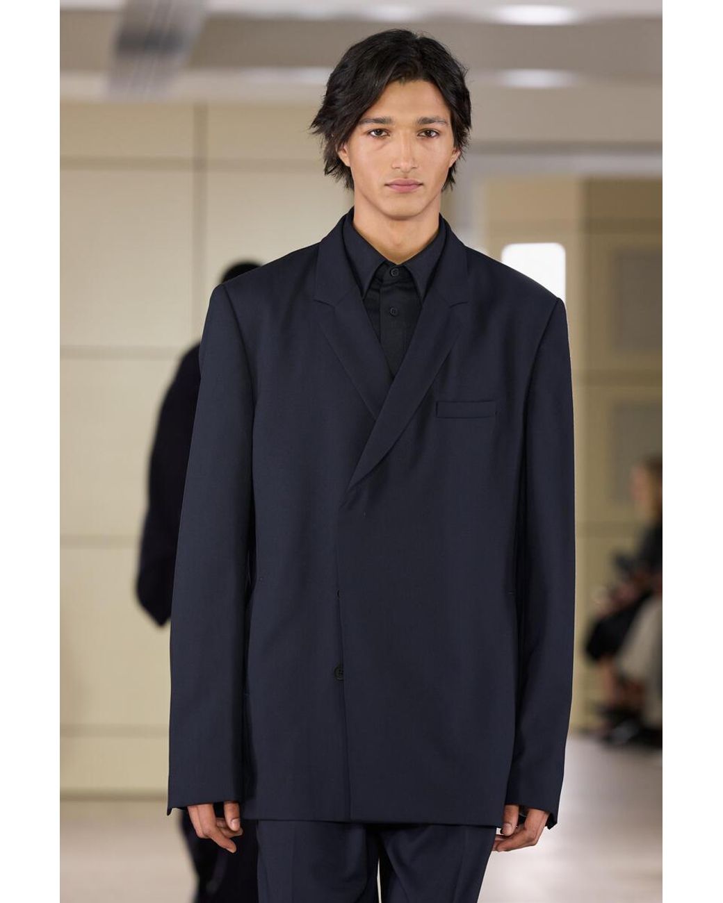 COS Blue Slim Double-Breasted Wool Blazer for men