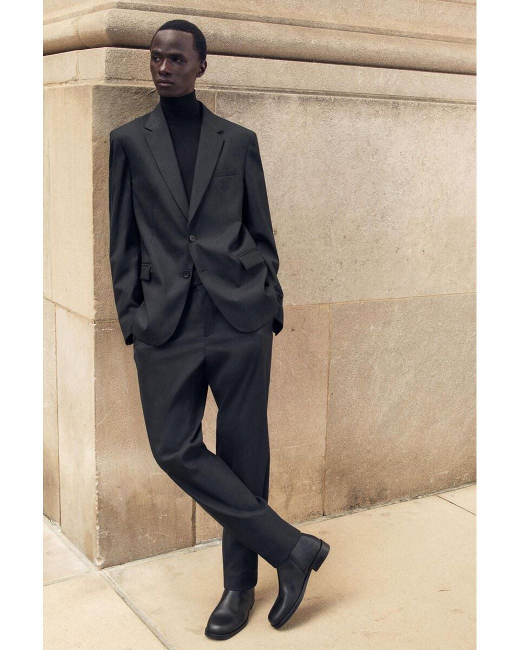 COS Black Wool-Blend Slim-Fit Straight-Leg Trousers for men