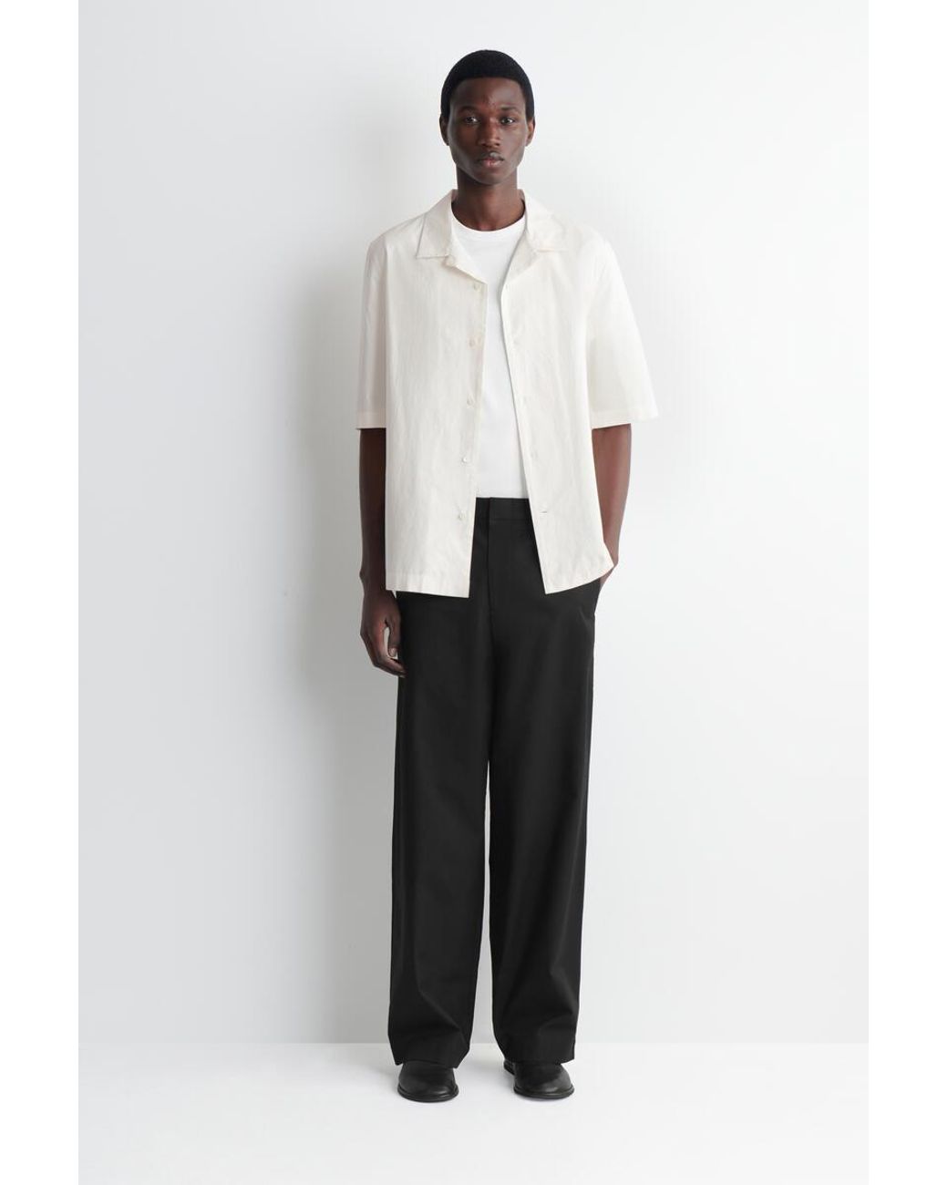 COS White Camp-Collar Slim-Fit Cotton Shirt for men