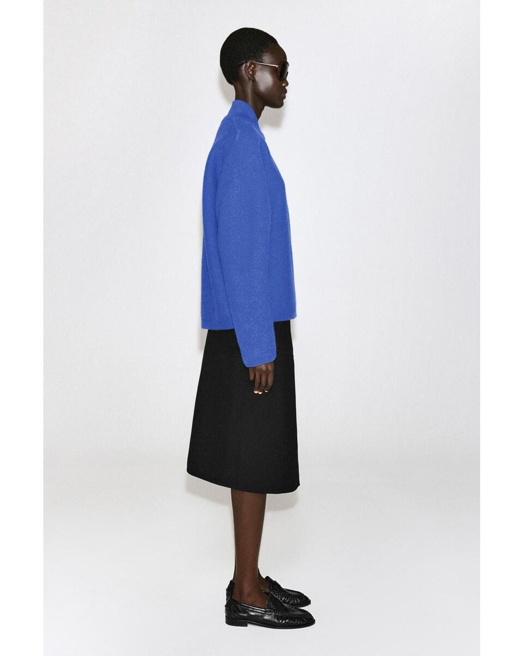 COS Blue Layered-Collar Boiled Wool Sweater
