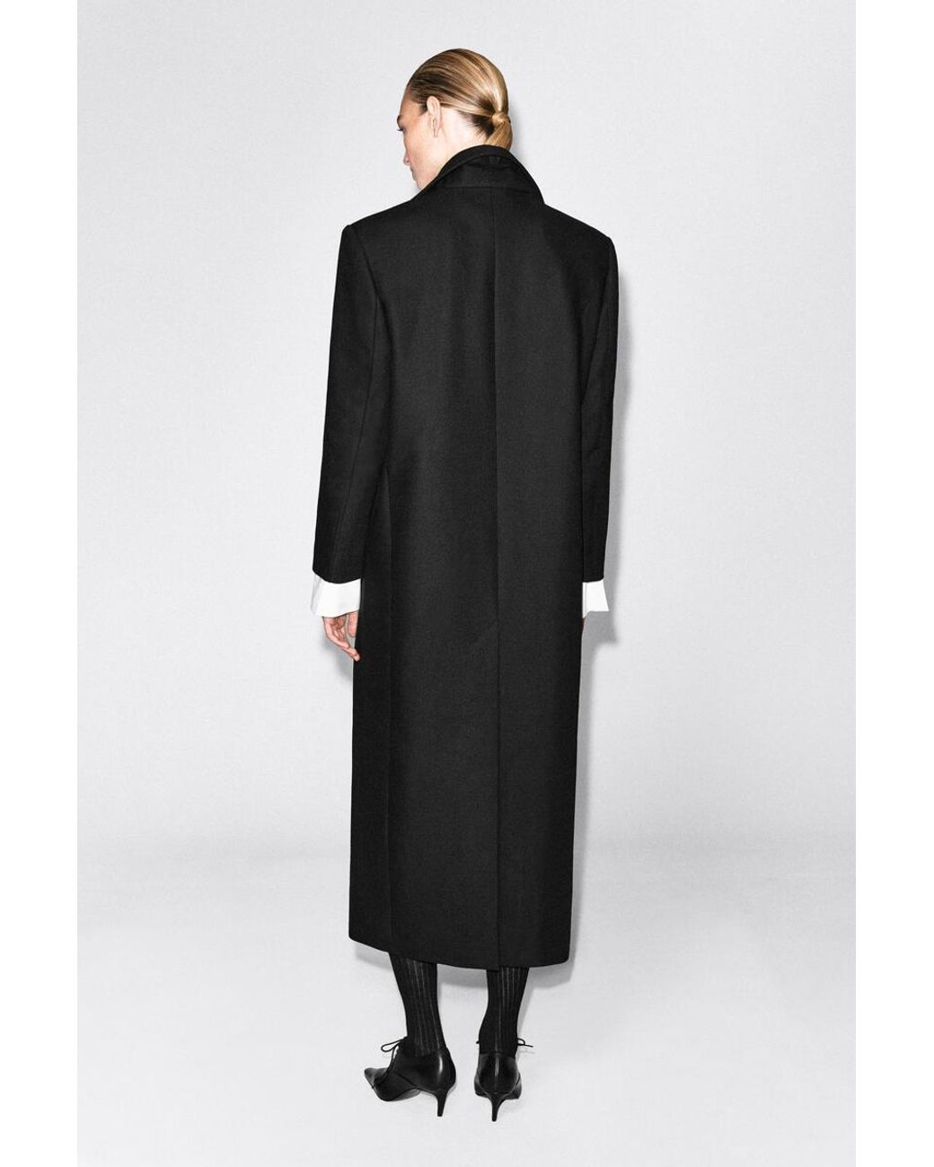 COS Black Tailored Draped Wool-Blend Long Coat