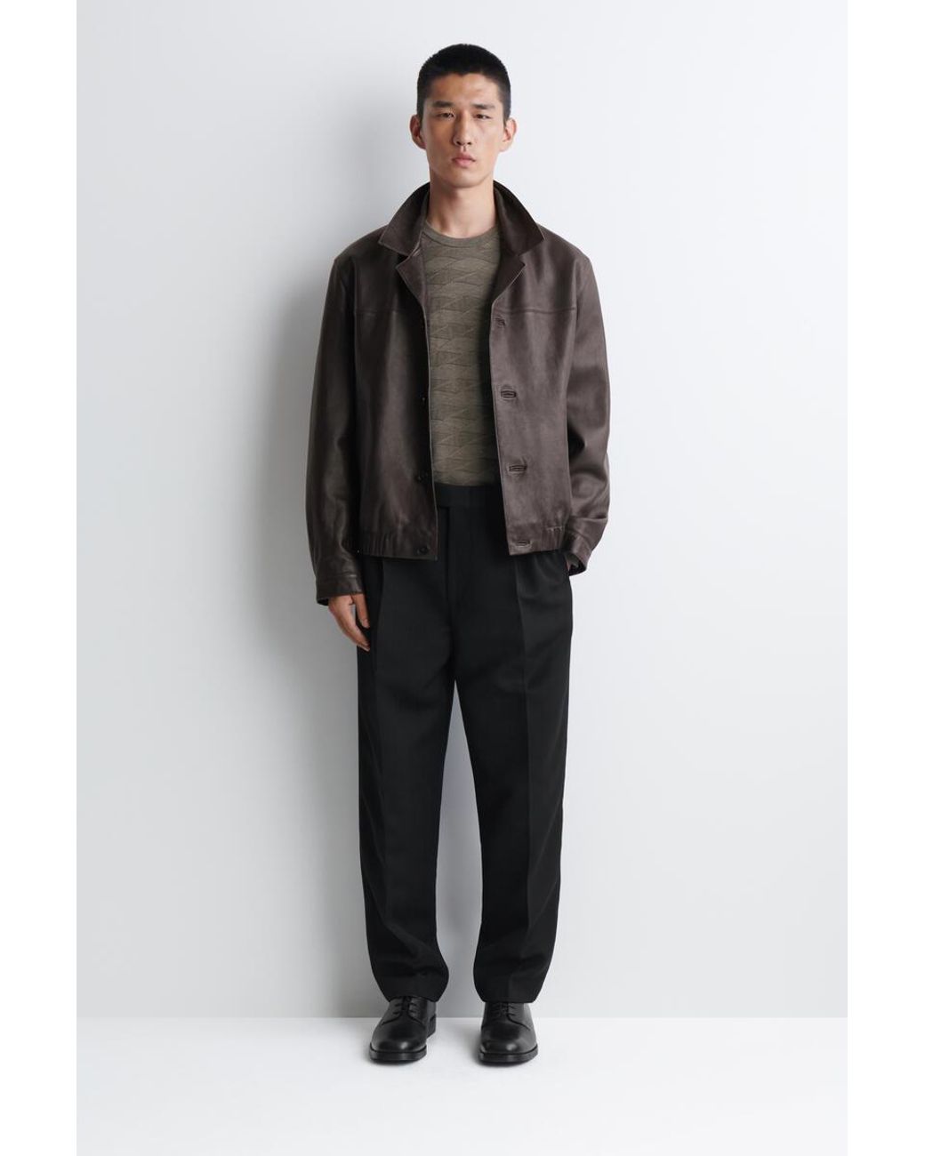 COS Brown Geometric-Knit Merino Wool Jumper for men