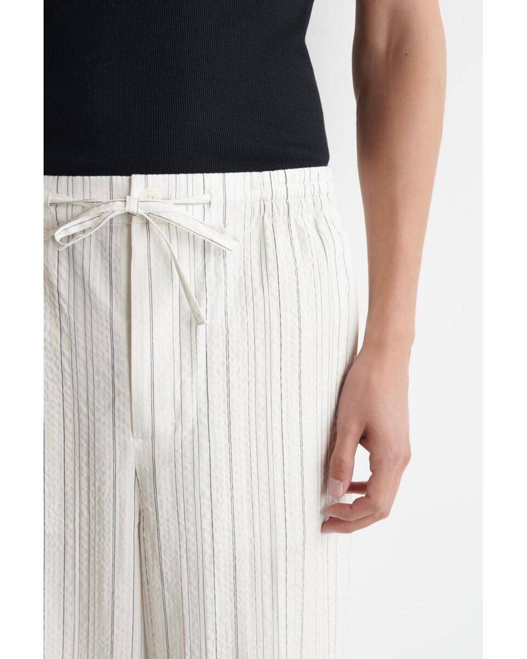 COS White Seersucker Relaxed-Fit Straight-Leg Trousers for men