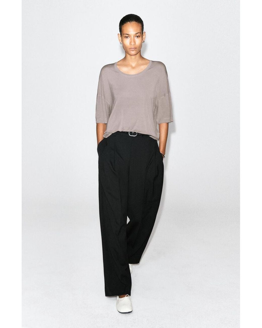 COS Gray Fluid Modal Scoop-Neck T-Shirt