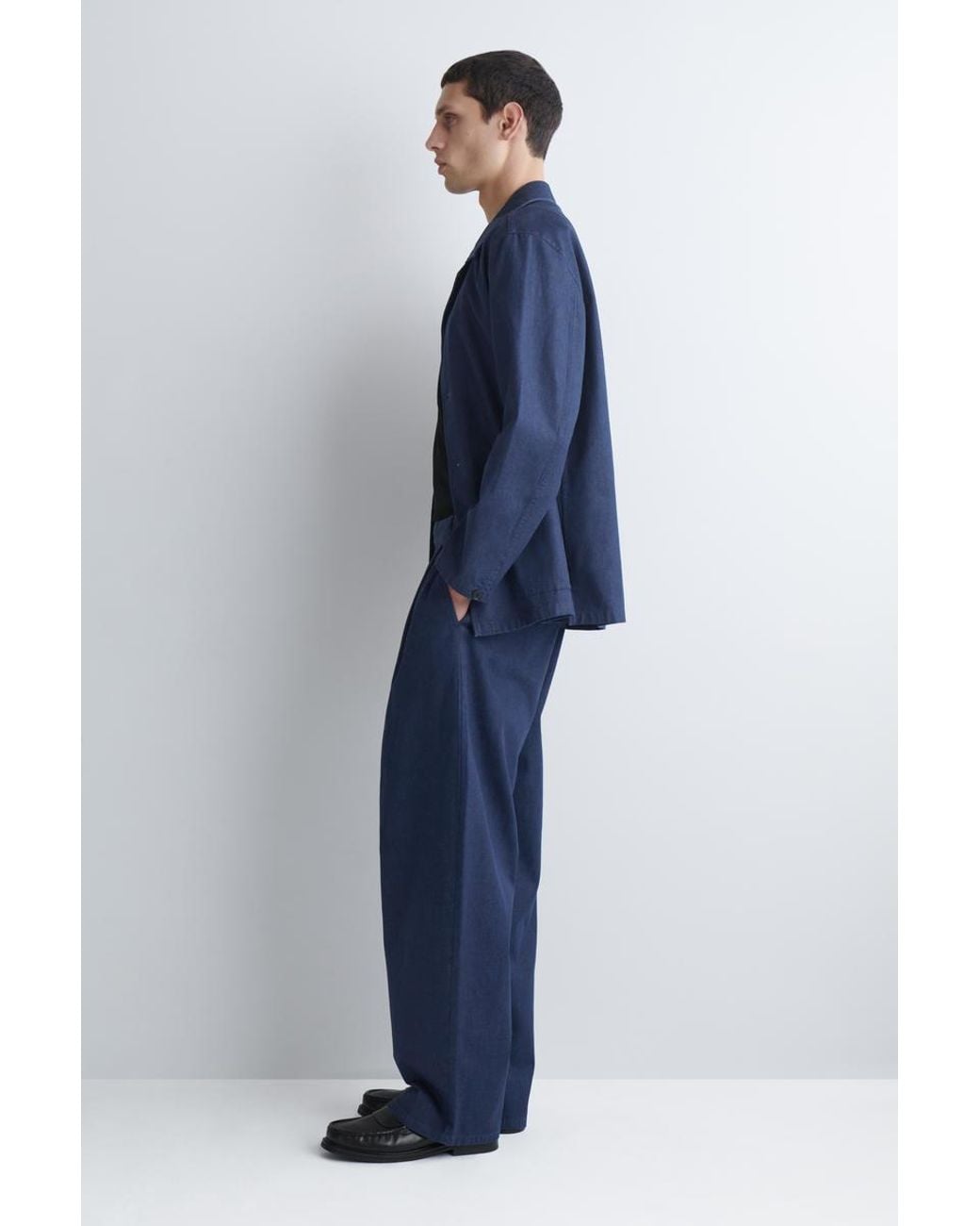 COS Blue Belted Denim Relaxed-Fit Barrel-Leg Pants for men