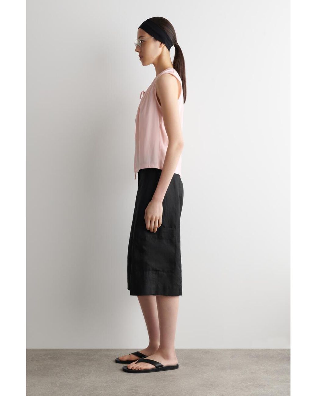 COS Pink Gathered-Neck Jersey Tank Top