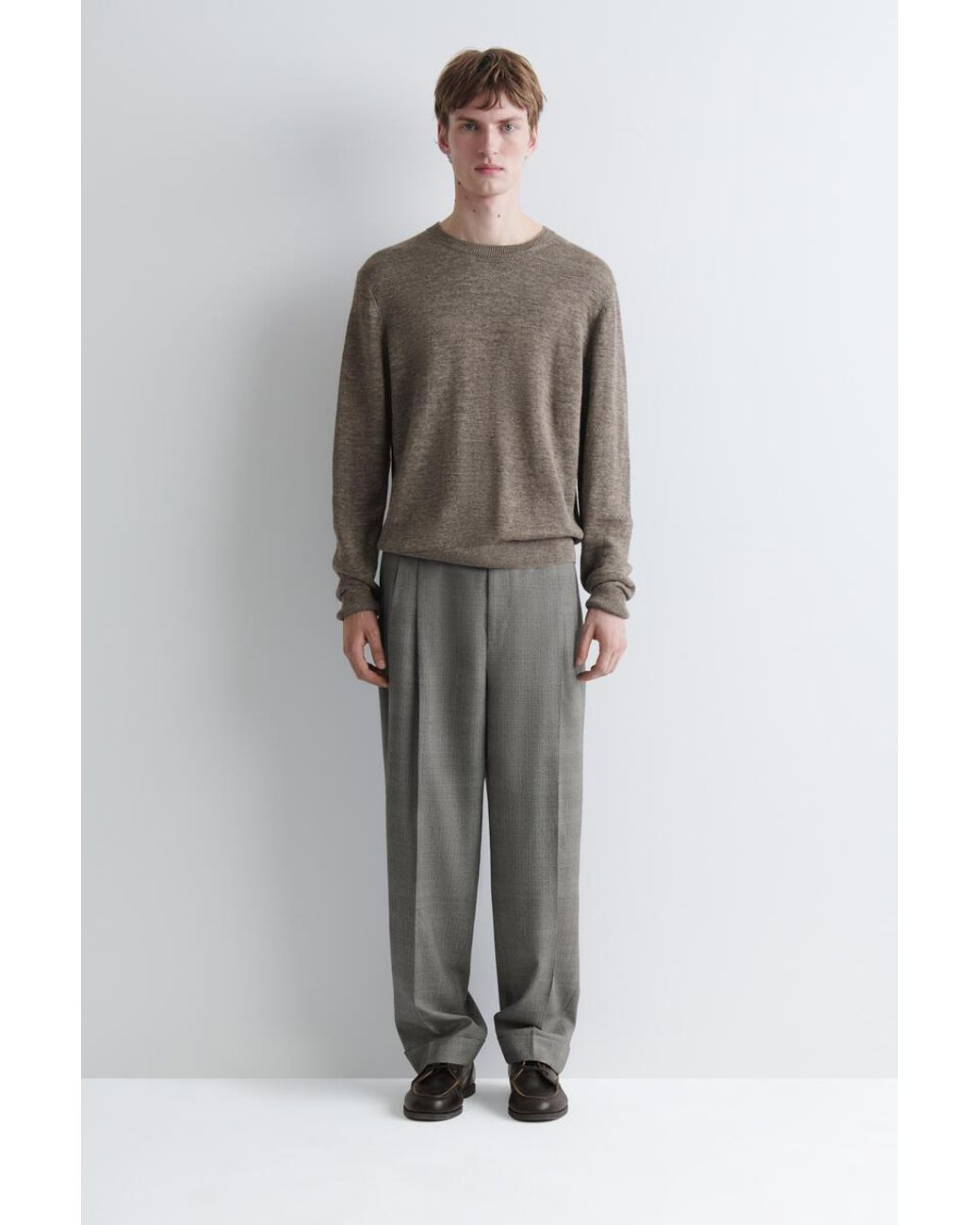 COS Gray Checked Textured-Wool Relaxed-Fit Tapered Pants for men