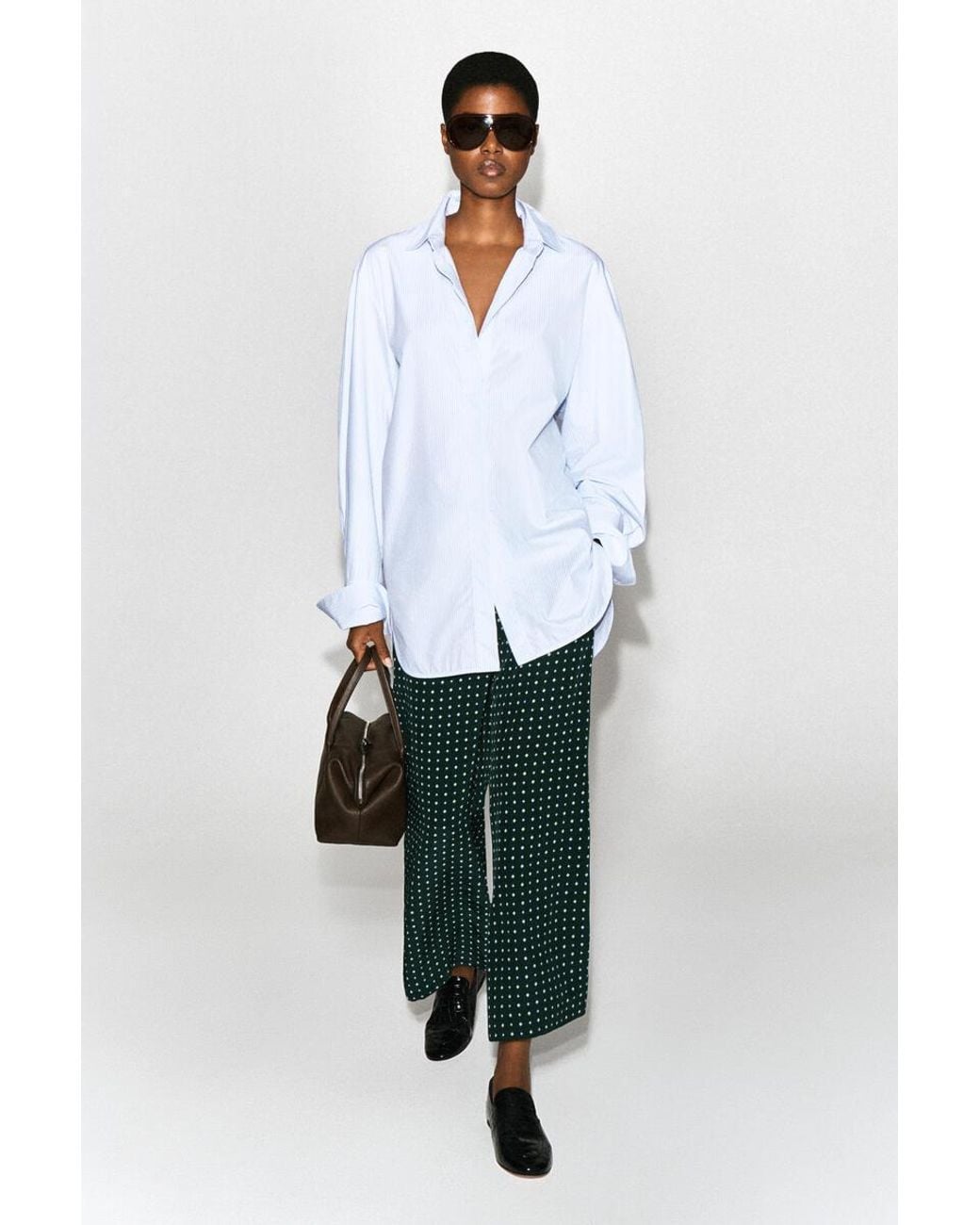 COS Green Geometric-Print Cropped Flared Pants
