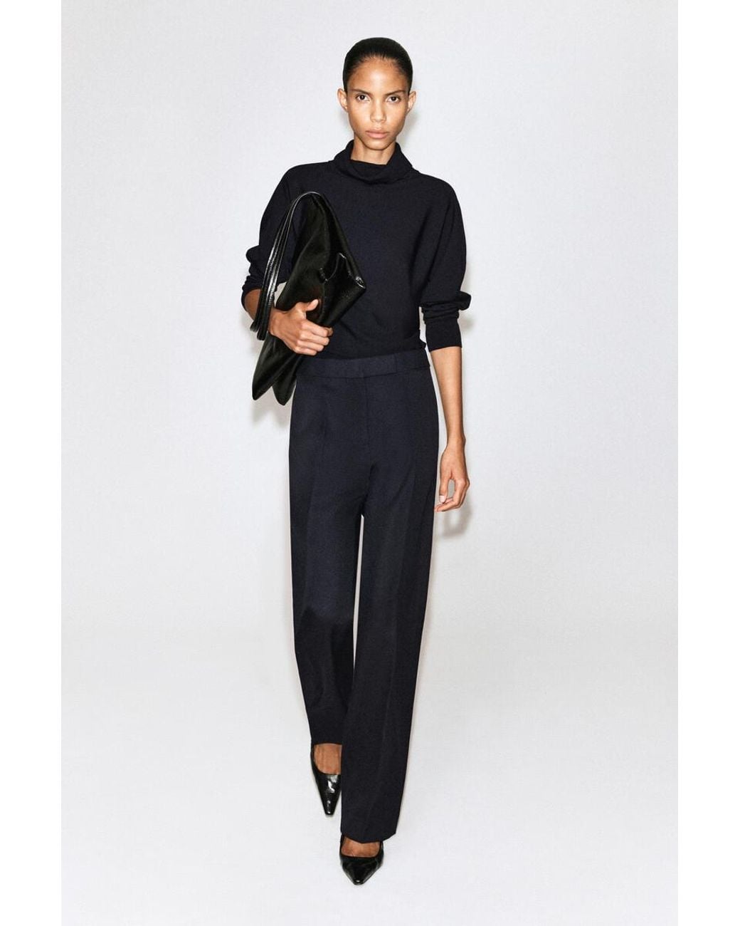 COS Blue Merino Wool Funnel-Neck Jumper