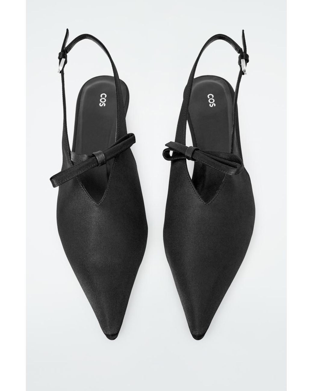 COS Black Bow-detail Pointed Satin Slingback Pumps