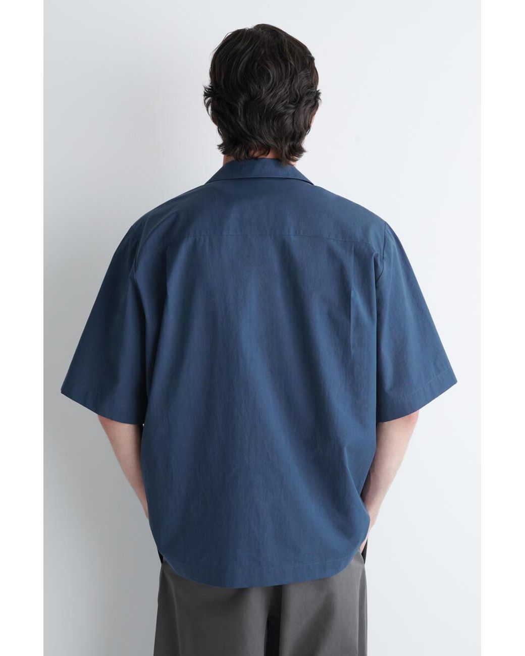 COS Blue Embroidered Camp-Collar Pima Cotton Shirt for men
