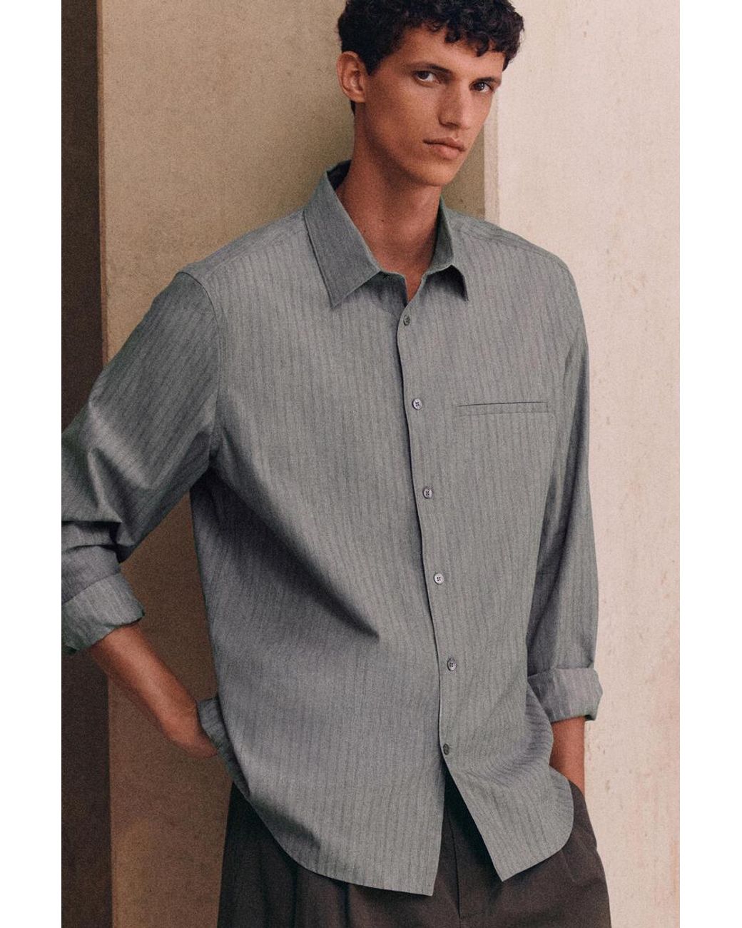 COS Gray Striped Cotton Shirt for men