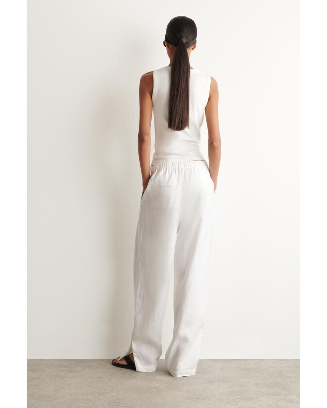 COS White Elasticated Linen Barrel-Leg Pants