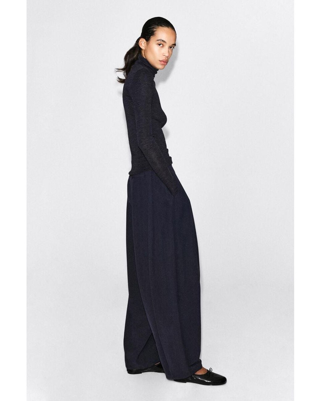 COS Blue Fluid Topstitched Barrel-Leg Trousers