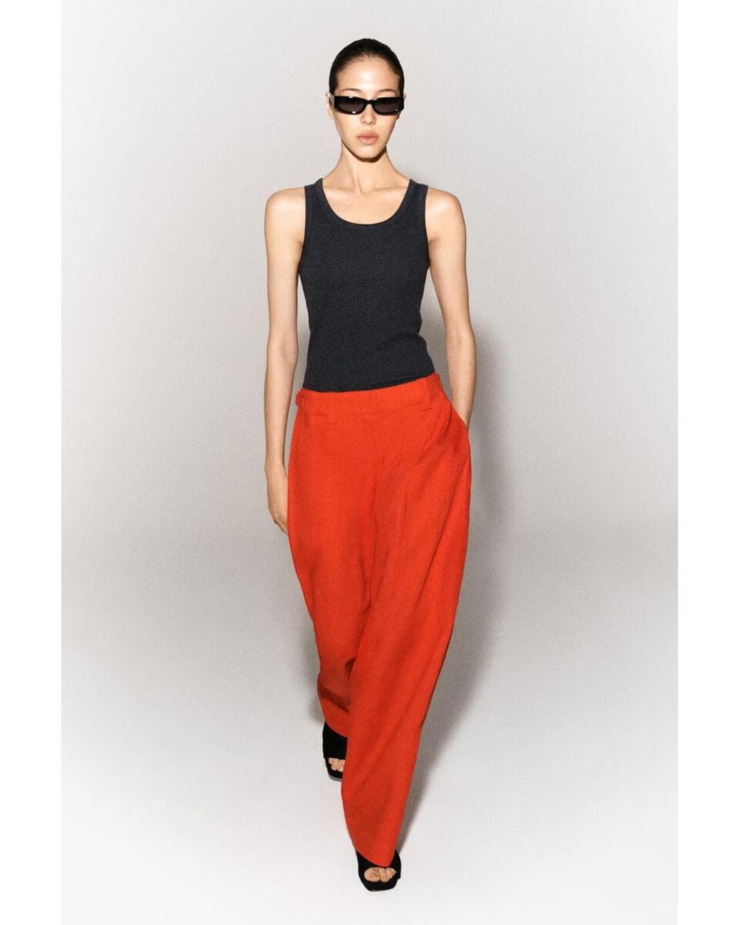COS Red Buckle-Detail Linen Barrel-Leg Pants