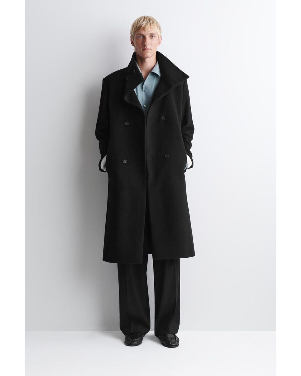 COS Black Tailored Wool Funnel-Neck Coat for men