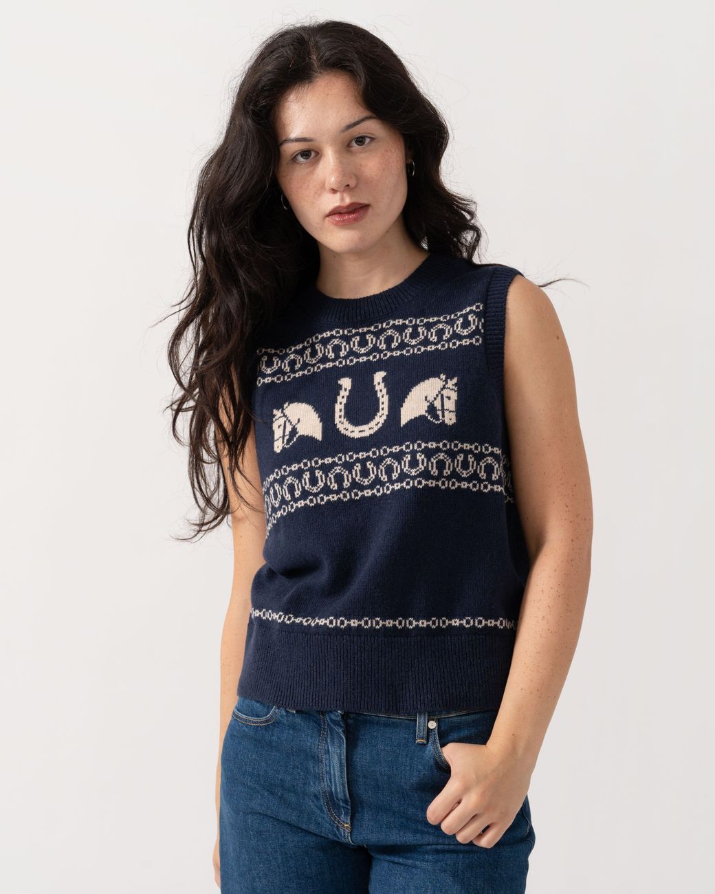Joules Blue Horse Icon Knit Tank Top