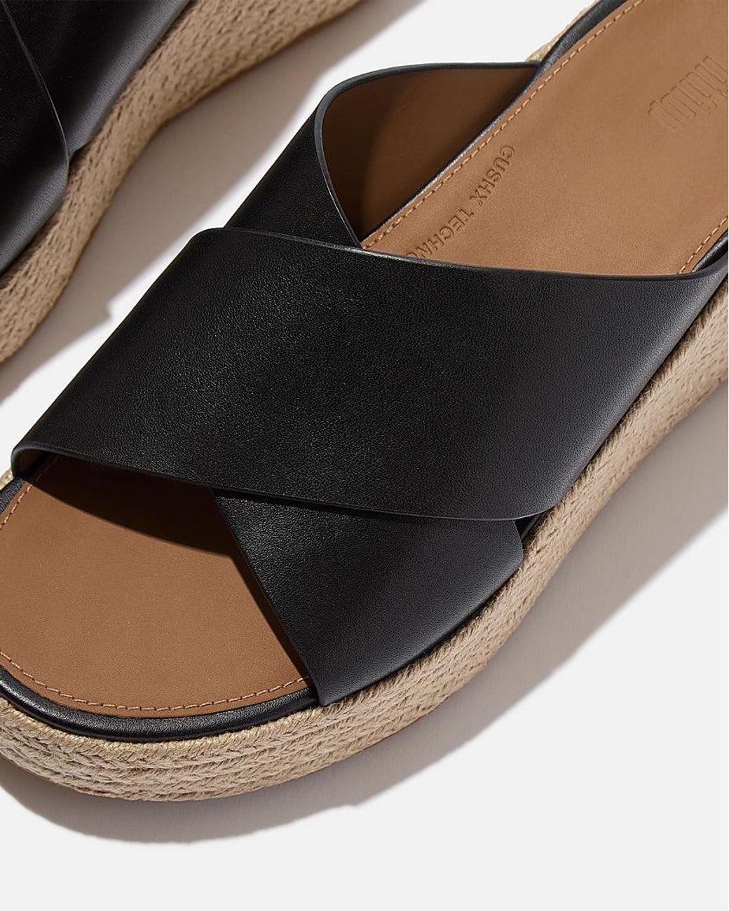 Fitflop Black Platfforms Espadrille Leather Wedge Cross Slides