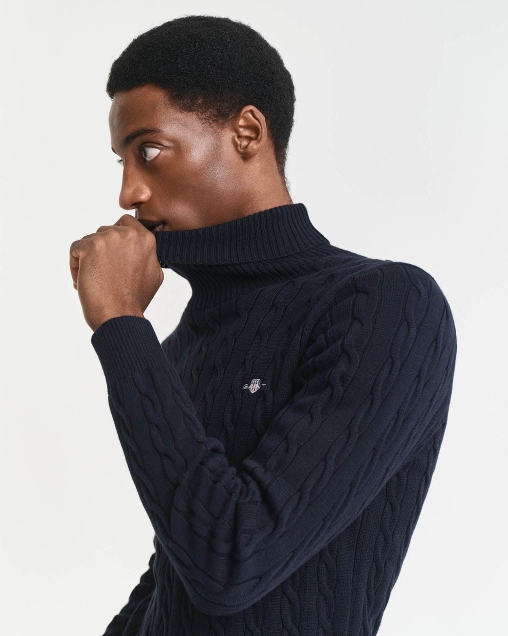 Gant Blue Cotton Cable Turtle Neck Sweater for men