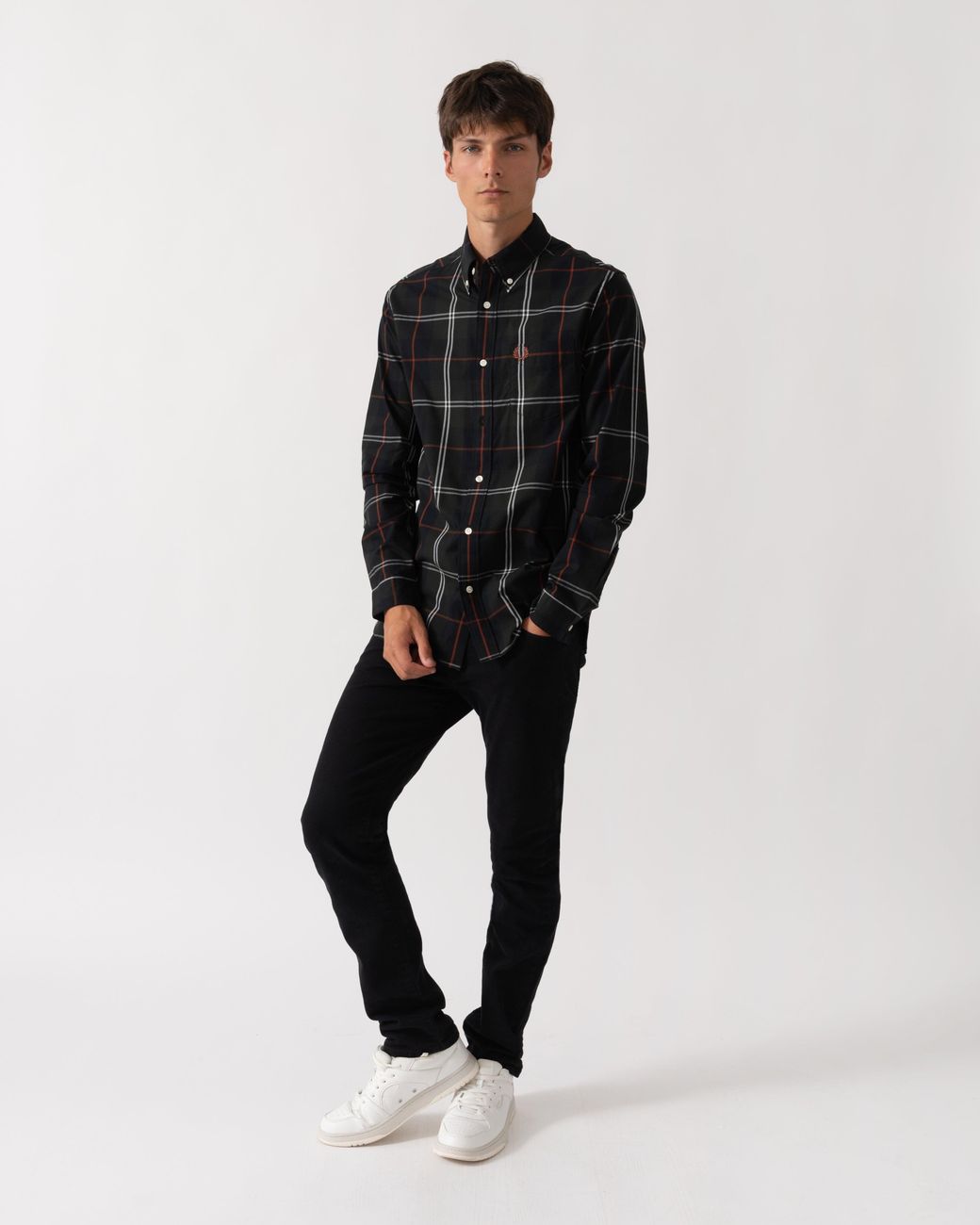 Fred Perry Black Poplin Tartan Shirt for men