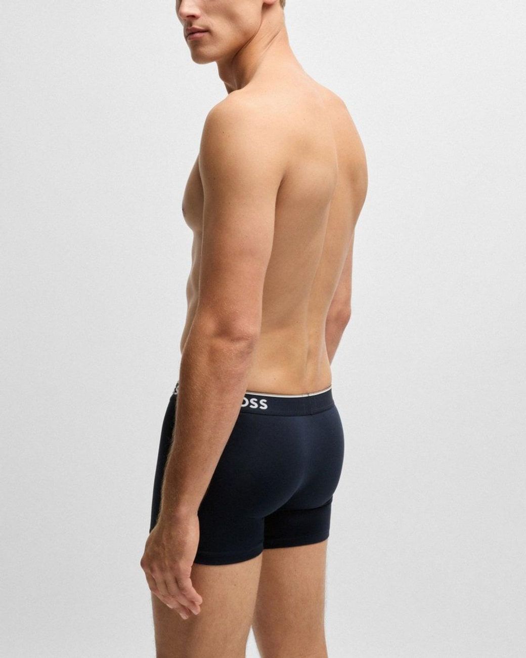 Boss Blue Power Three Pack Stretch Cotton Boxer Briefs With Logos Nos Size: M for men