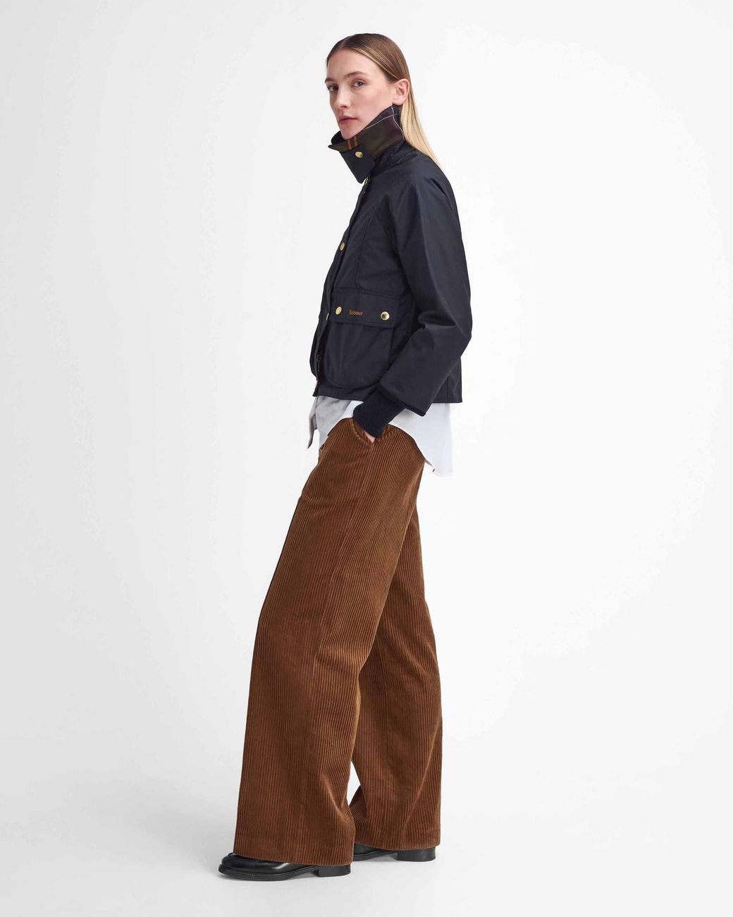 Barbour Blue Cropped Beadnell Wax Jacket