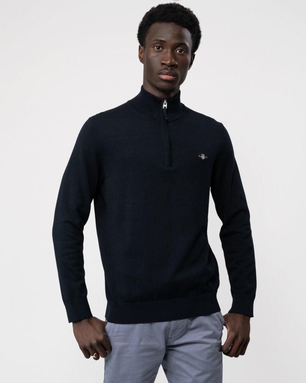 Gant Blue Classic Cotton Half Zip Jumper for men