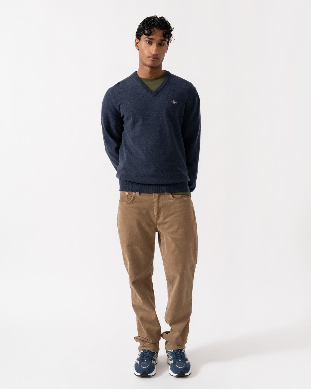 Gant Blue Superfine Lambswool V-Neck Sweater for men