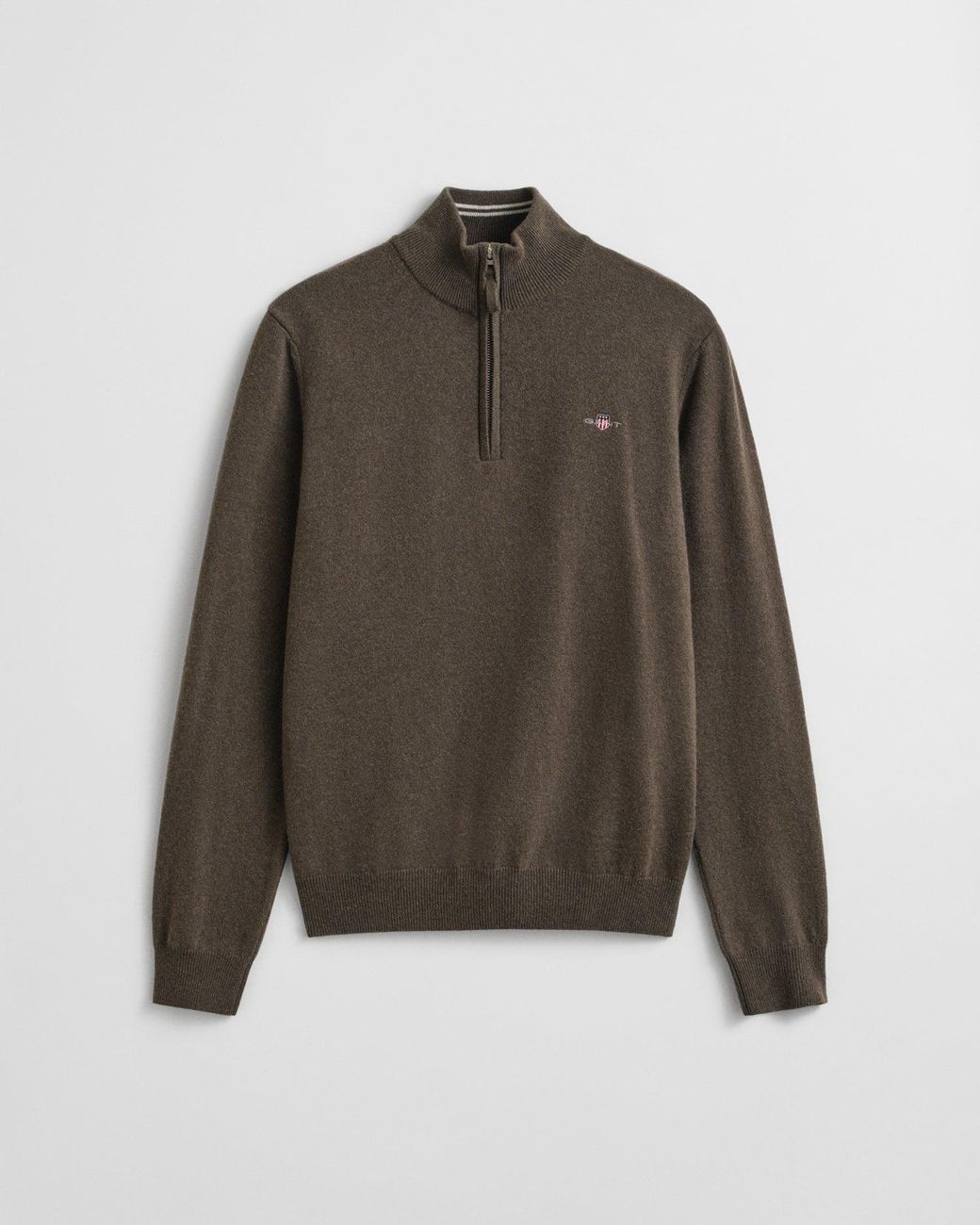 Gant Brown Superfine Lambswool Half Zip Cardigan for men