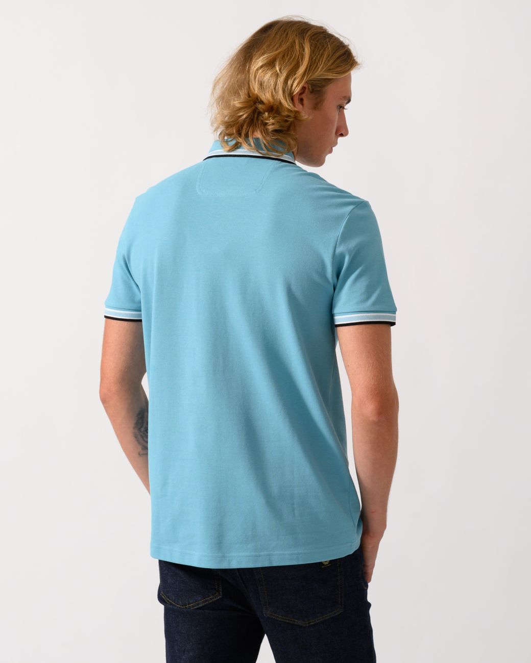 Boss Blue Paddy Cotton-Piqué Polo Shirt With Contrast Logo for men