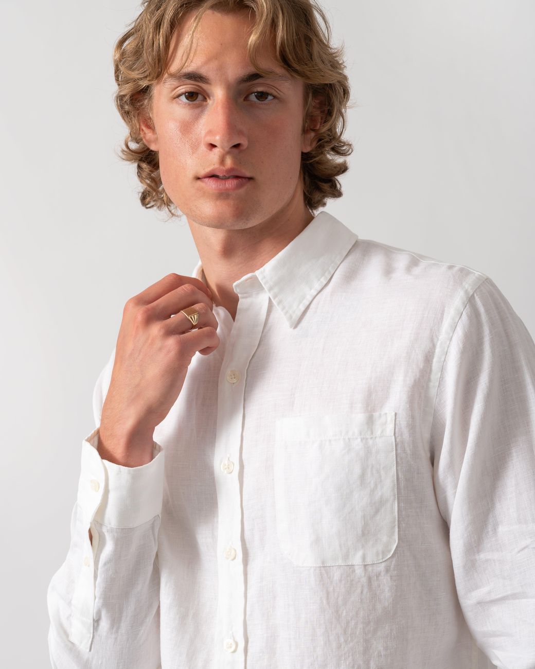 COLORFUL STANDARD White Long Sleeve Linen Shirt for men