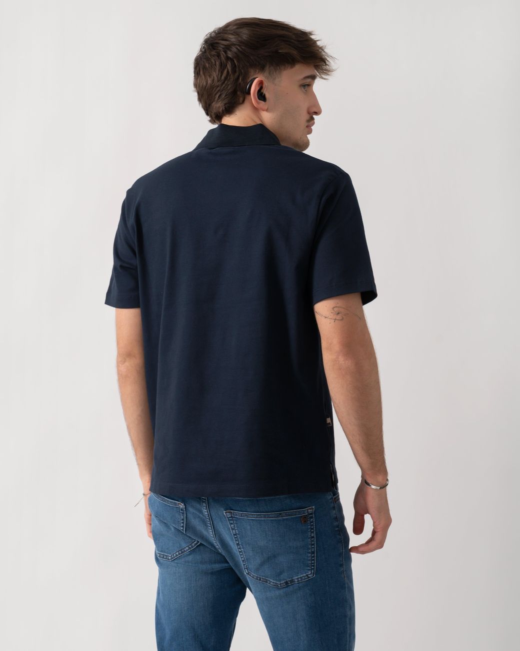 Aquascutum Blue Stretch Piquet Badge Polo Shirt for men