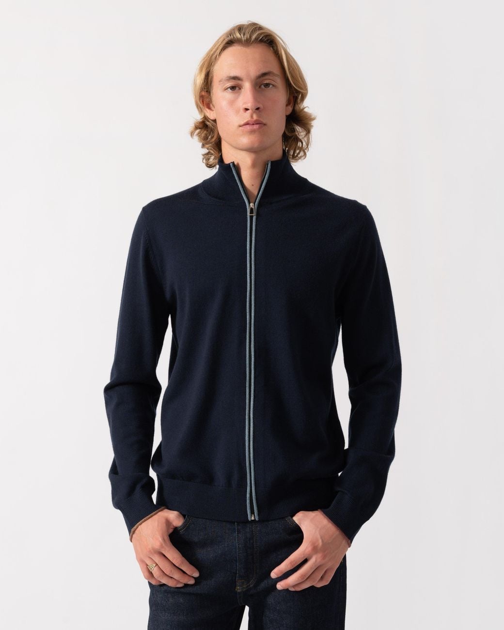 Paul Smith Blue Ps Full Zip Funnel Neck Sweater for men