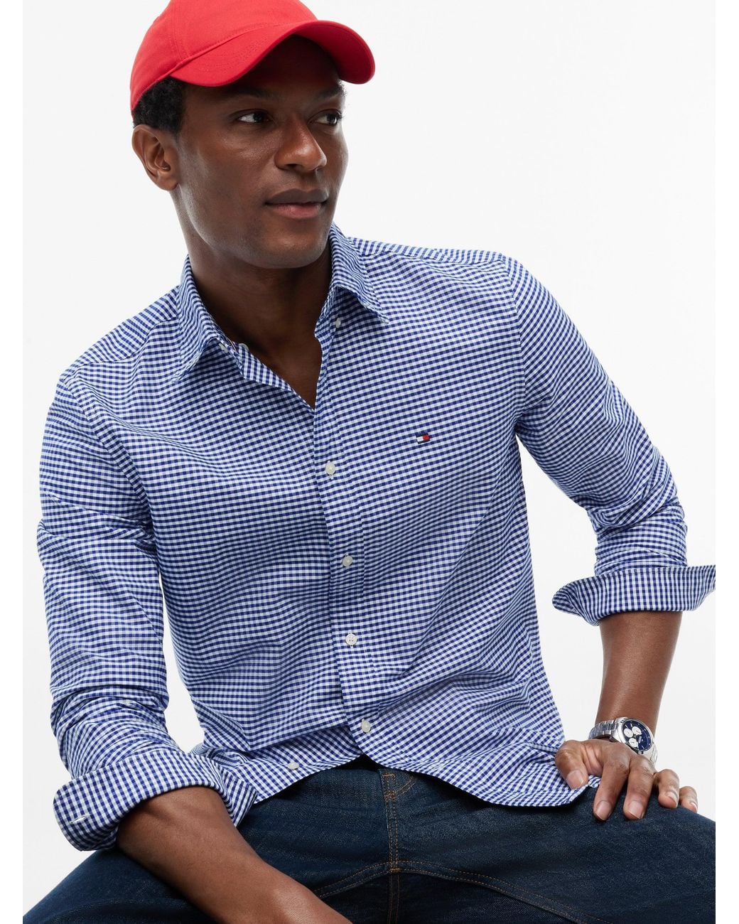 Tommy Hilfiger Blue Heritage Oxford Gingham Regular Fit Shirt for men