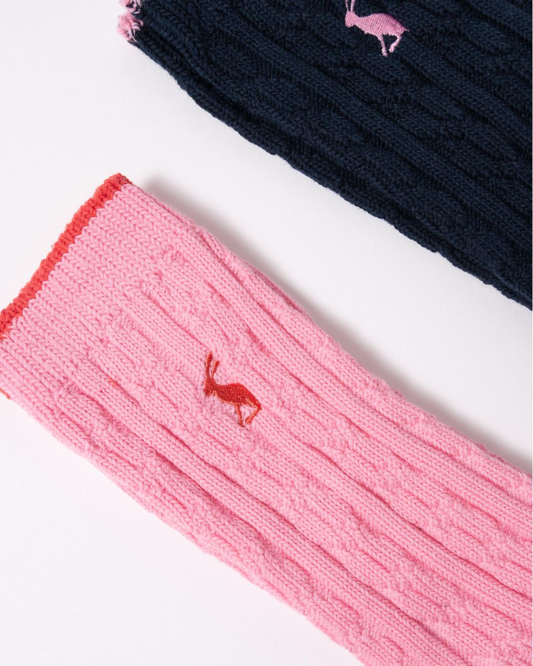 Joules Pink 2 Pack Cable Knit Cotton Blend Socks