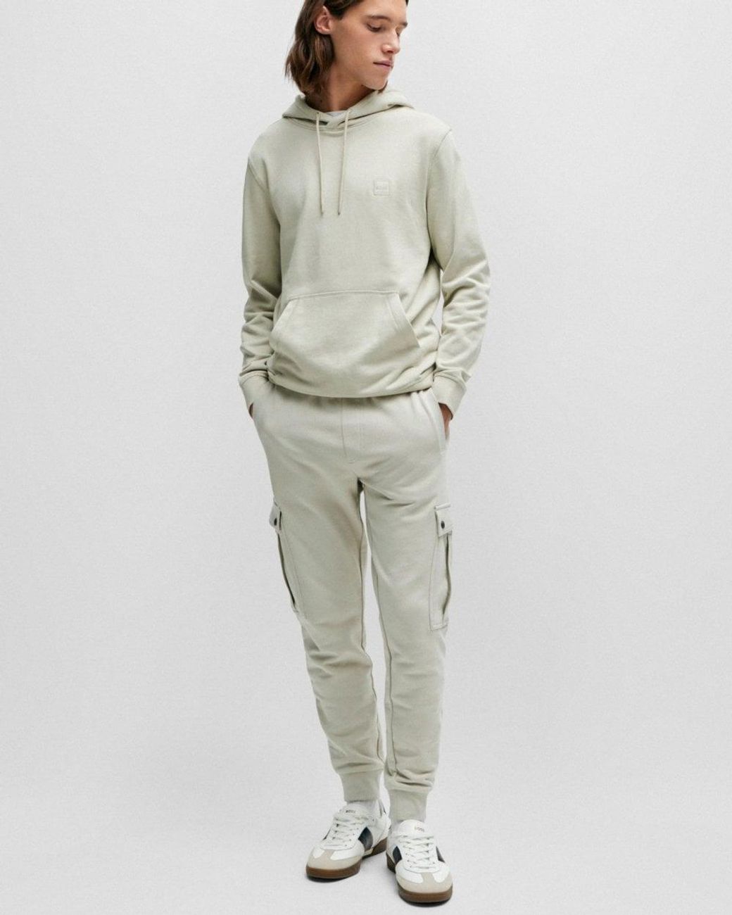 Boss Gray Wetalk Pullover Hoodie With Logo Patch for men