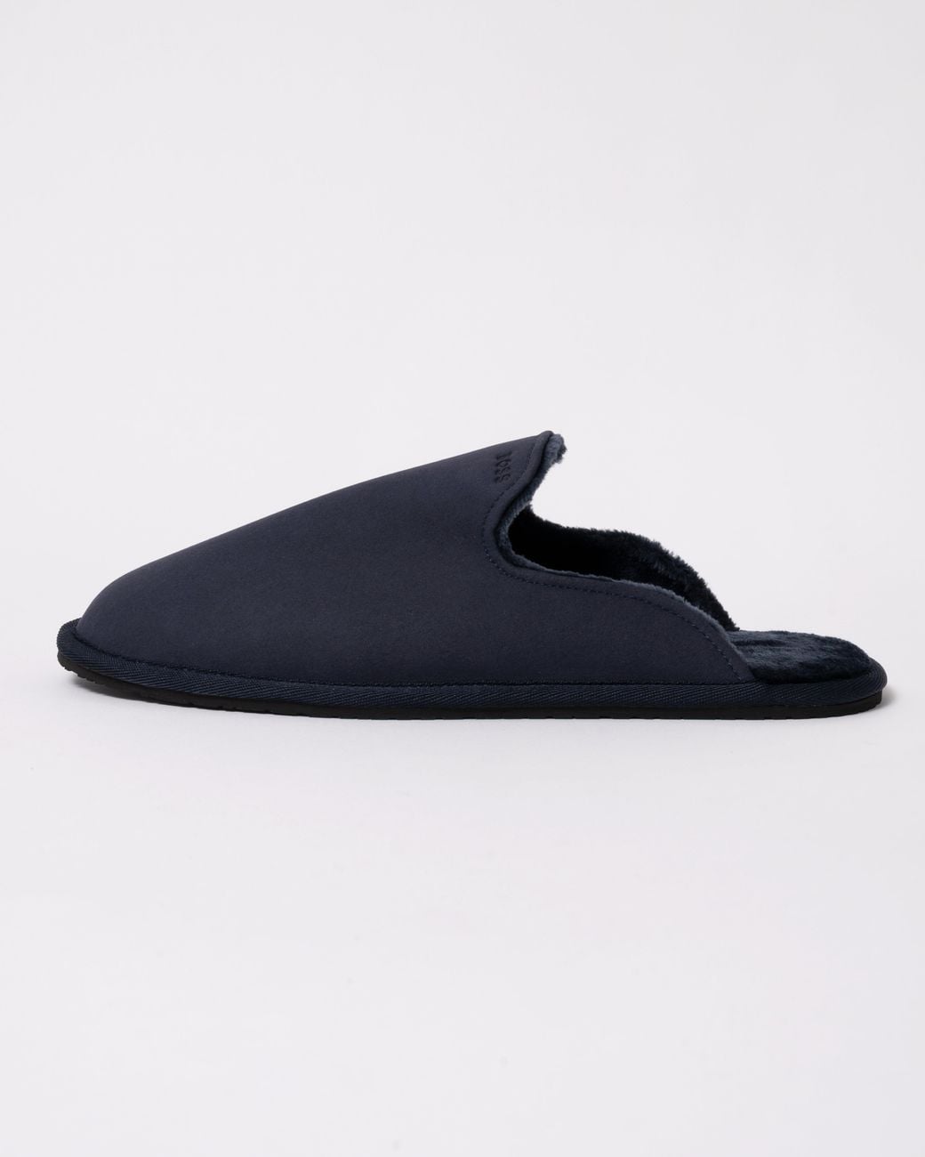 Boss Blue Shearling-Lined Slip-On Slippers With Logo Detail for men