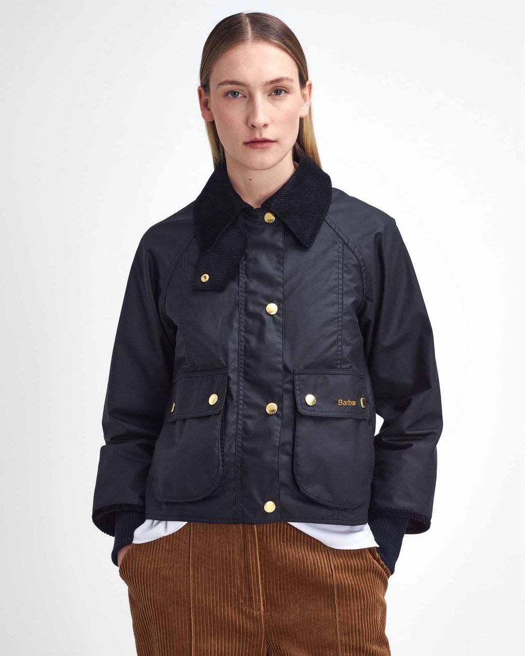 Barbour Blue Cropped Beadnell Wax Jacket