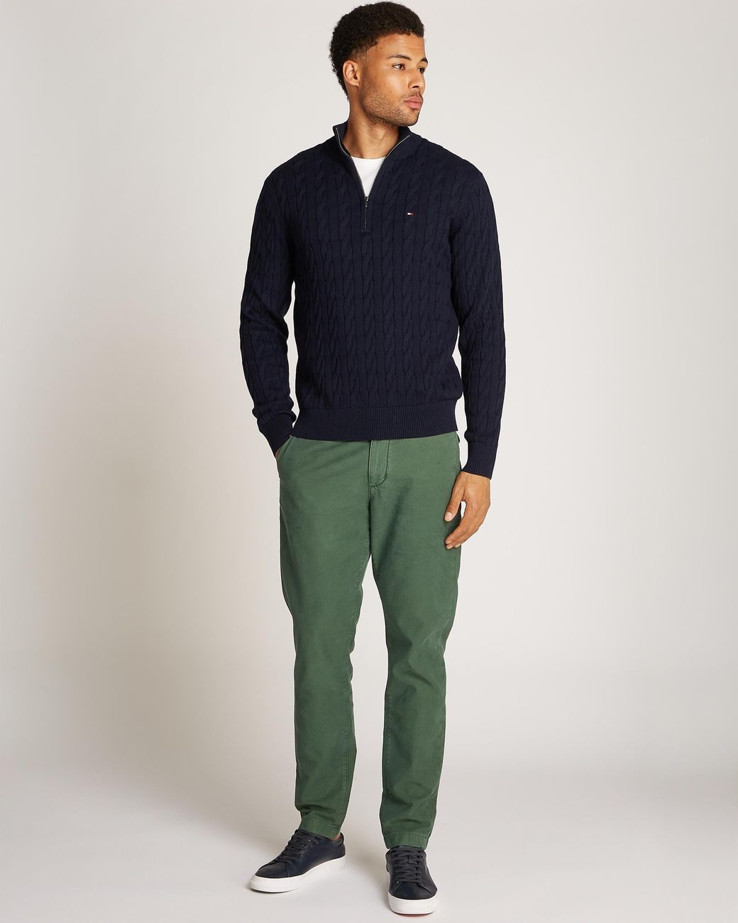 Tommy Hilfiger Blue Classic Cotton Cable Half Zip Mock Sweatshirt for men