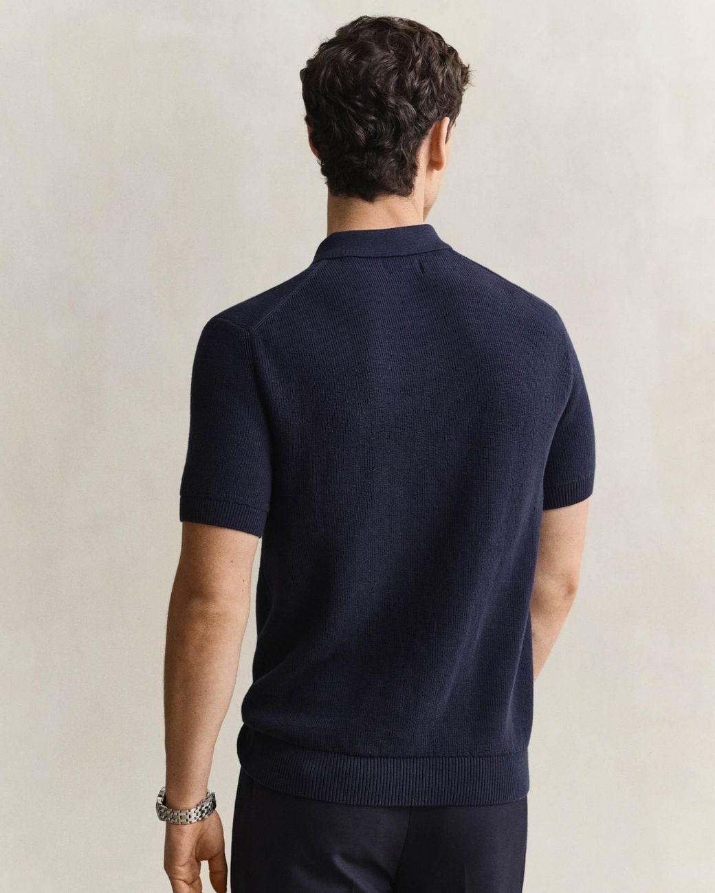 Gant Blue Cotton Rib Half Zip Polo Shirt for men