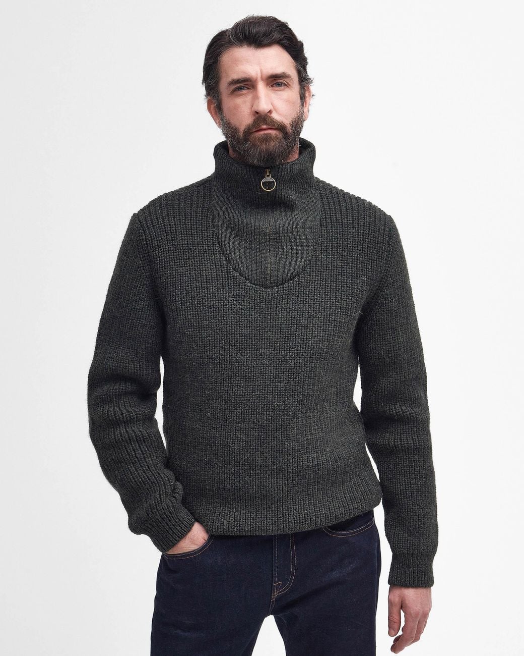 Barbour Blue New Tyne Half Zip Knitted Jumper for men