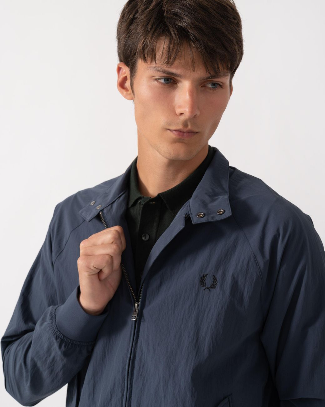 Fred Perry Blue Crinkle Nylon Harrington Jacket for men
