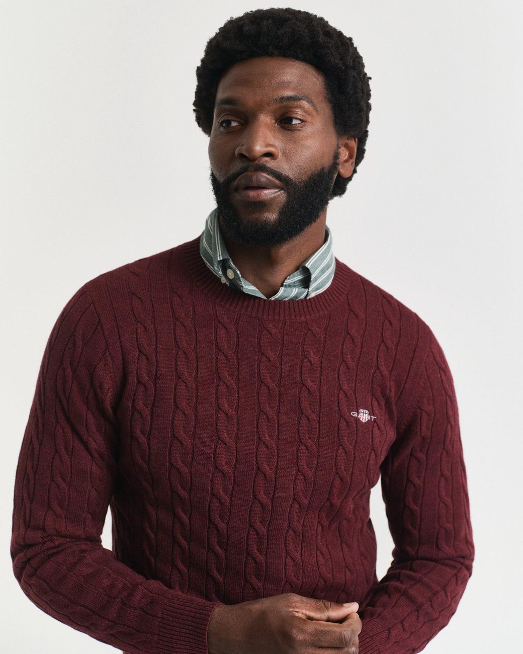 Gant Red Cotton Cable Knit Crew Neck Jumper for men