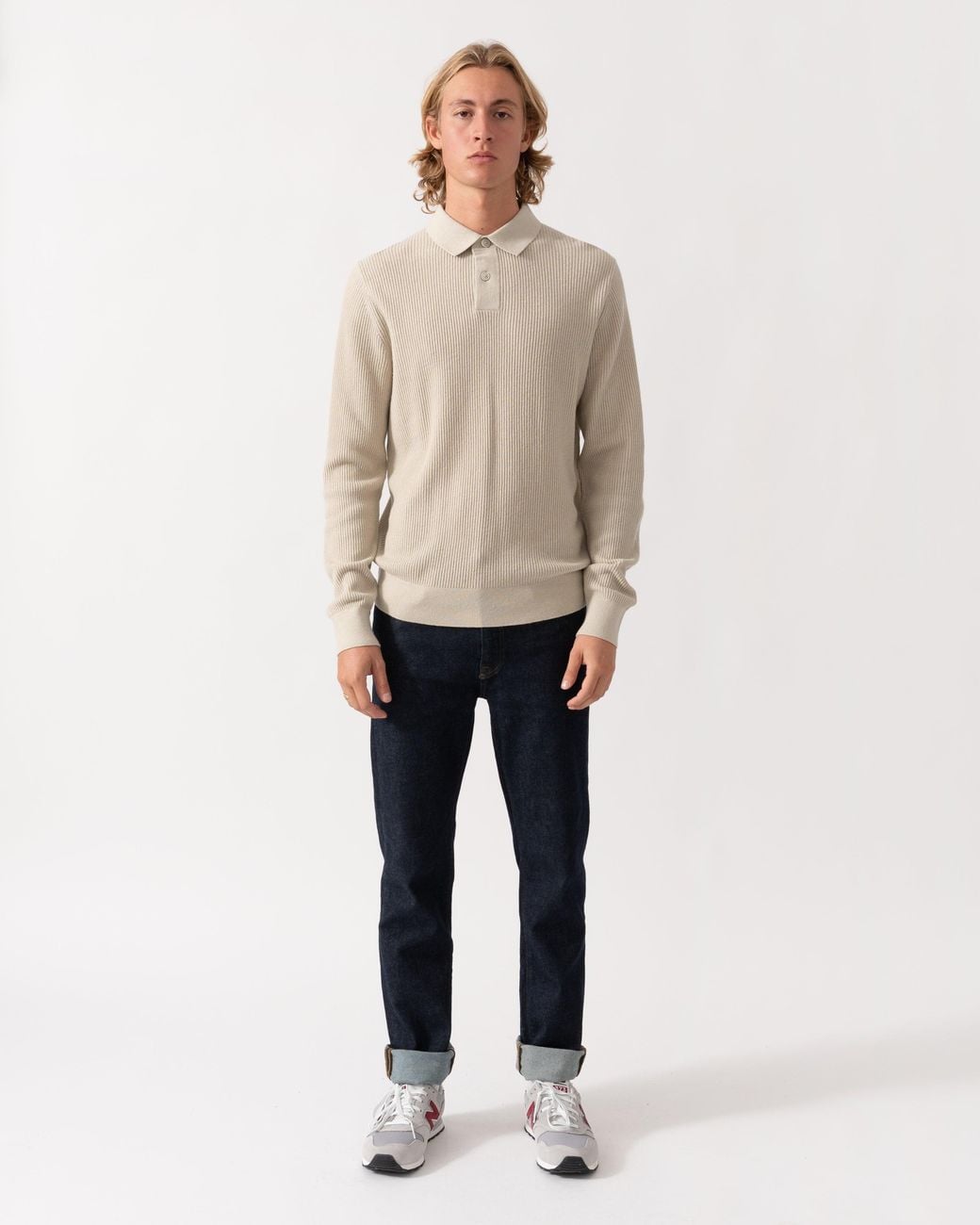 Boss Natural Afedro Long Sleeve Knit Polo Shirt for men