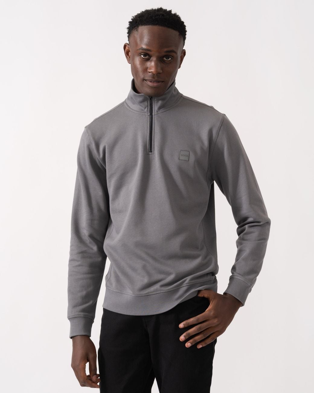 Boss Gray Zetrust 1/4 Zip Sweatshirt for men