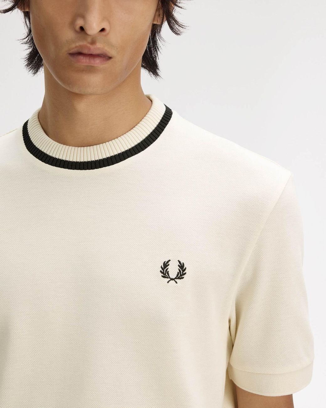 Fred Perry White Crew Neck Pique T-Shirt for men